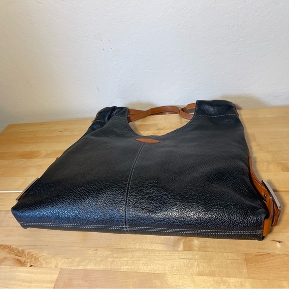 Tod's full grain black leather tote bag details in brown leather - Picture 6 of 13